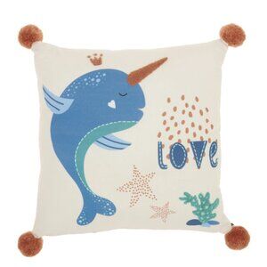 Mina Victory Plush 16" Square Cotton Unicorn Whale Throw Pillow in Multi-Color